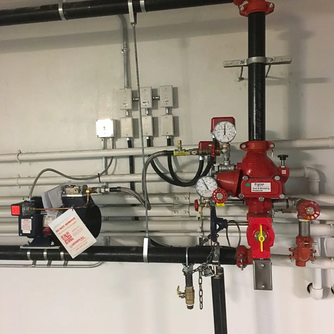 Fire alarm booster pump installation with supervisory monitoring