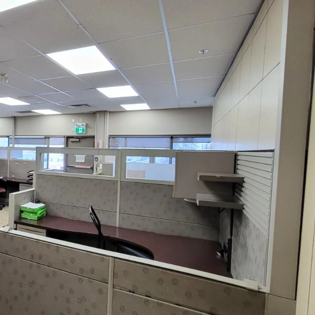 Commercial office renovation with new LED troffer lighting and exit signage
